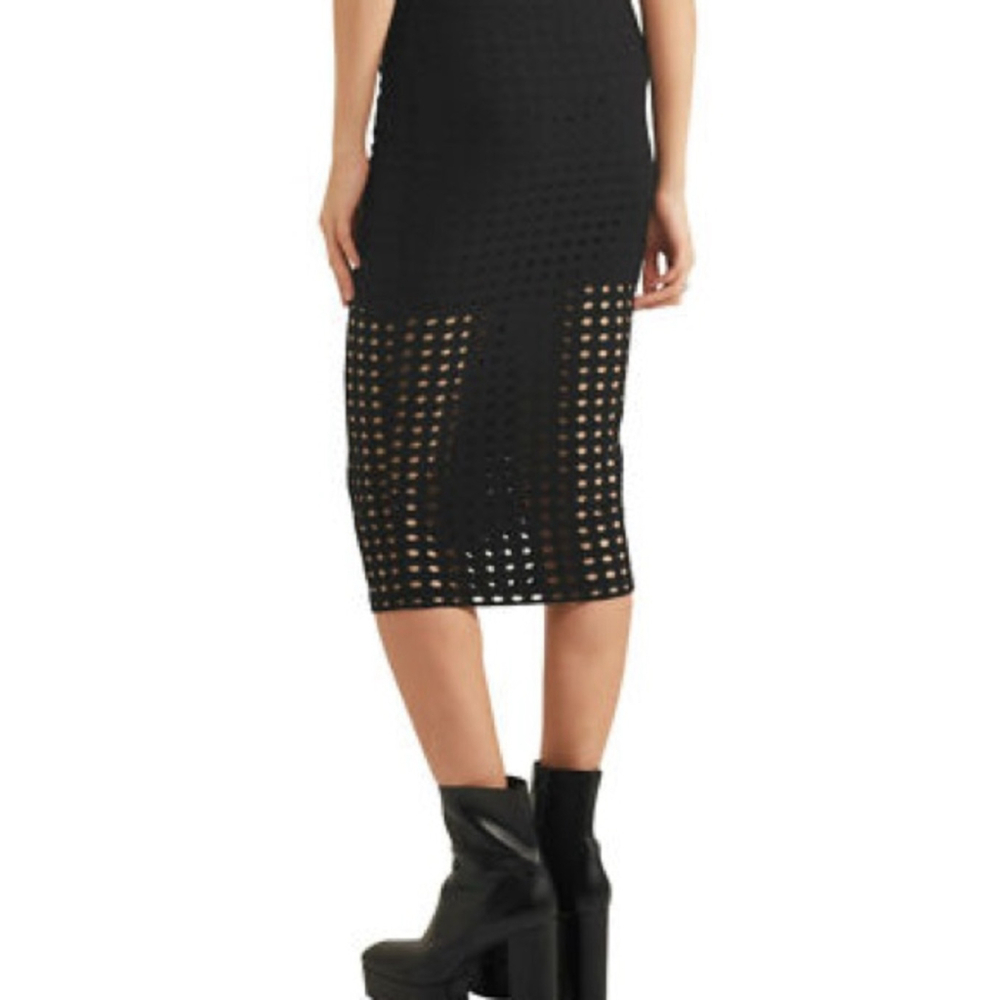 T by Alexander Wang Black Perforated Jersey Midi Pencil Skirt — Size Small